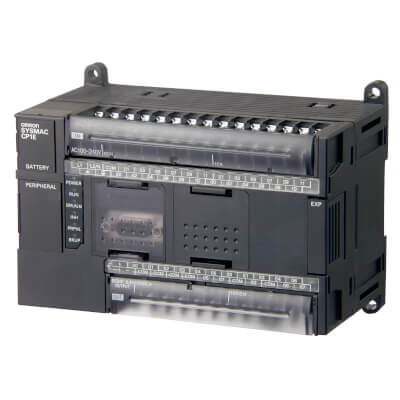 OMRON PLC CP1E-N40DR-A (PLC, 100-240 VAC supply, 24 x 24 VDC inputs, 16 x relay outputs 2 A, 8K steps program + 8K words data memory, RS-232C port)